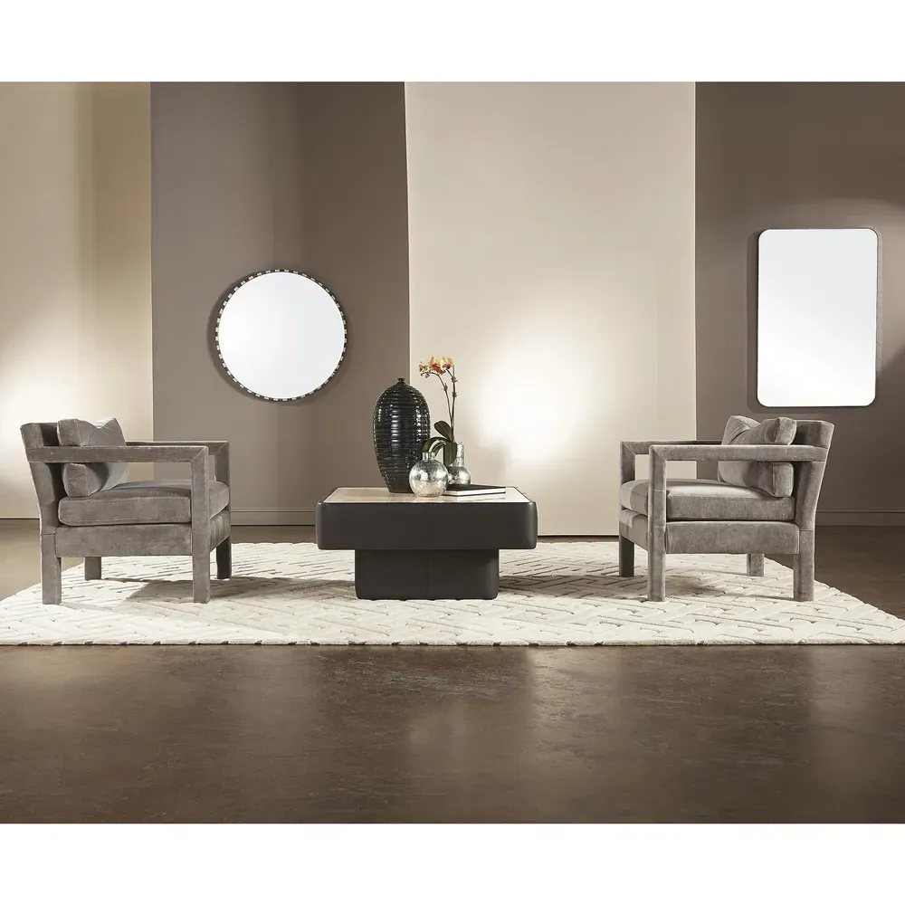 Alia Round Vanity Wall Mirror - Black, Marble