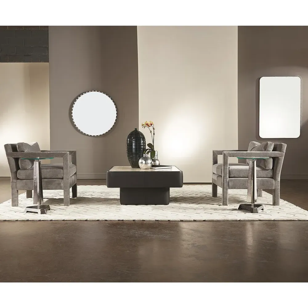 Alia Round Vanity Wall Mirror - Black, Marble