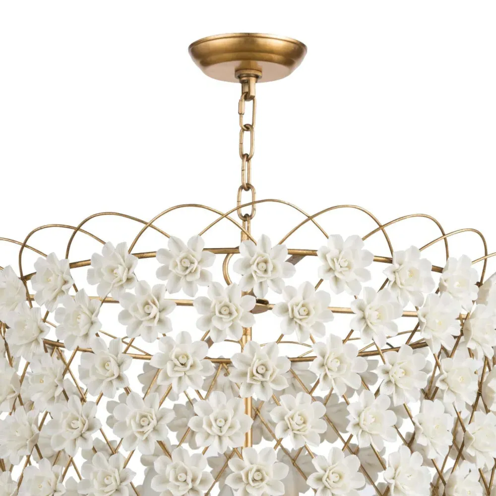 Alice Coastal Porcelain Flowers Chandelier - White, Gold