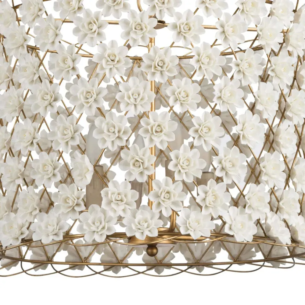 Alice Coastal Porcelain Flowers Chandelier - White, Gold
