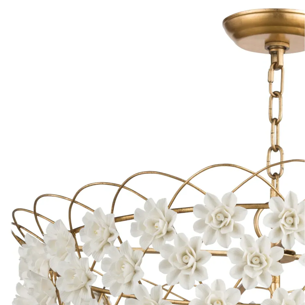 Alice Coastal Porcelain Flowers Chandelier - White, Gold