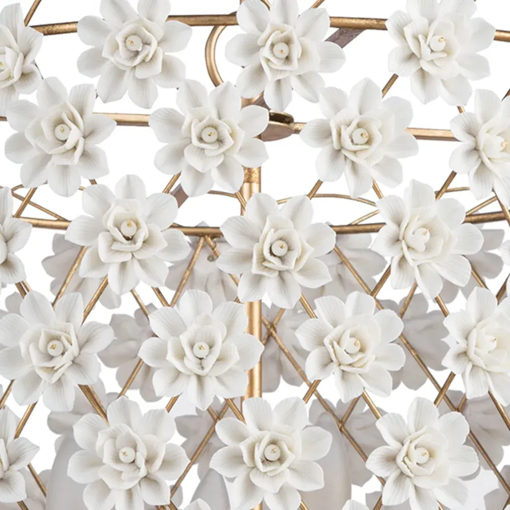 Alice Coastal Porcelain Flowers Chandelier - White, Gold