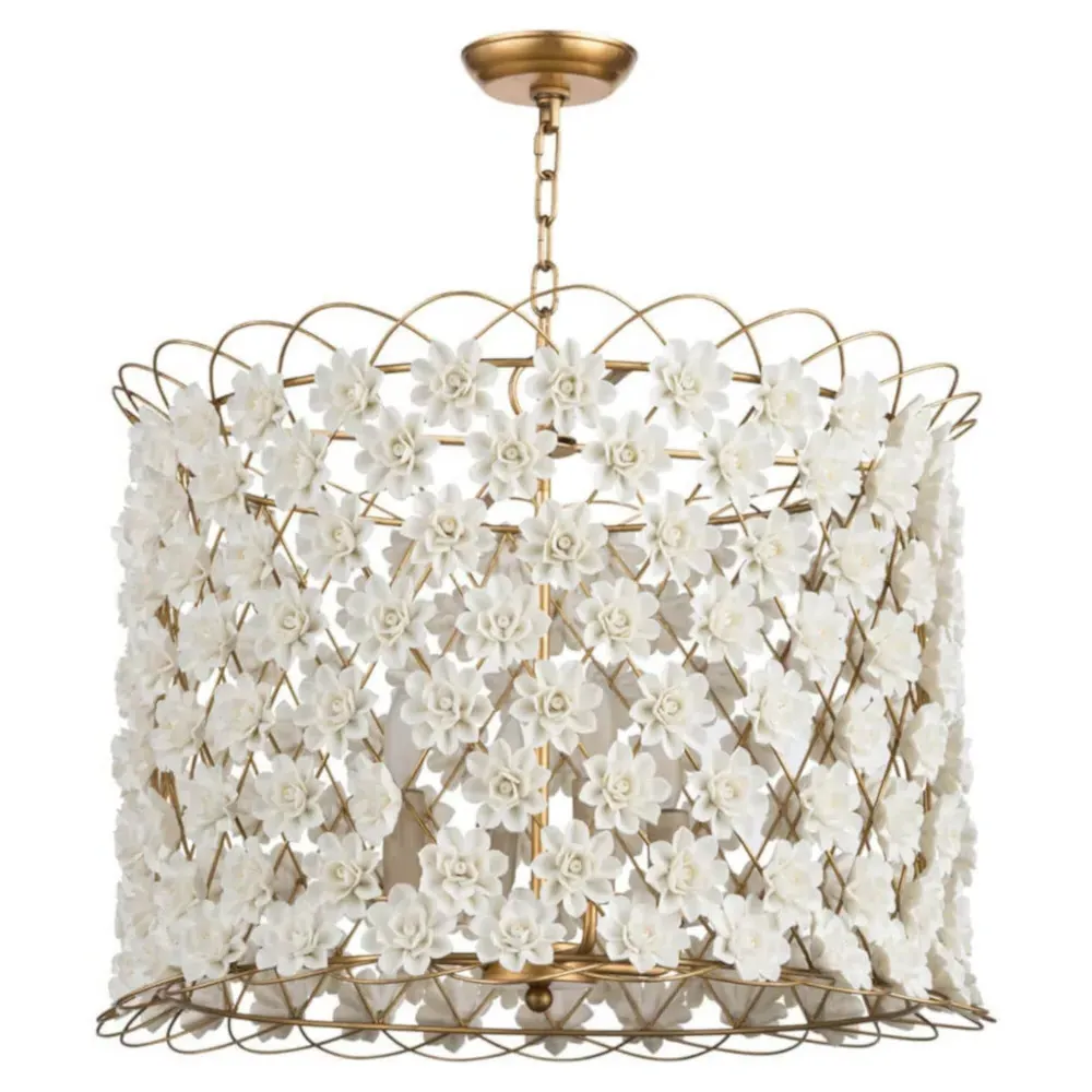 Alice Coastal Porcelain Flowers Chandelier - White, Gold