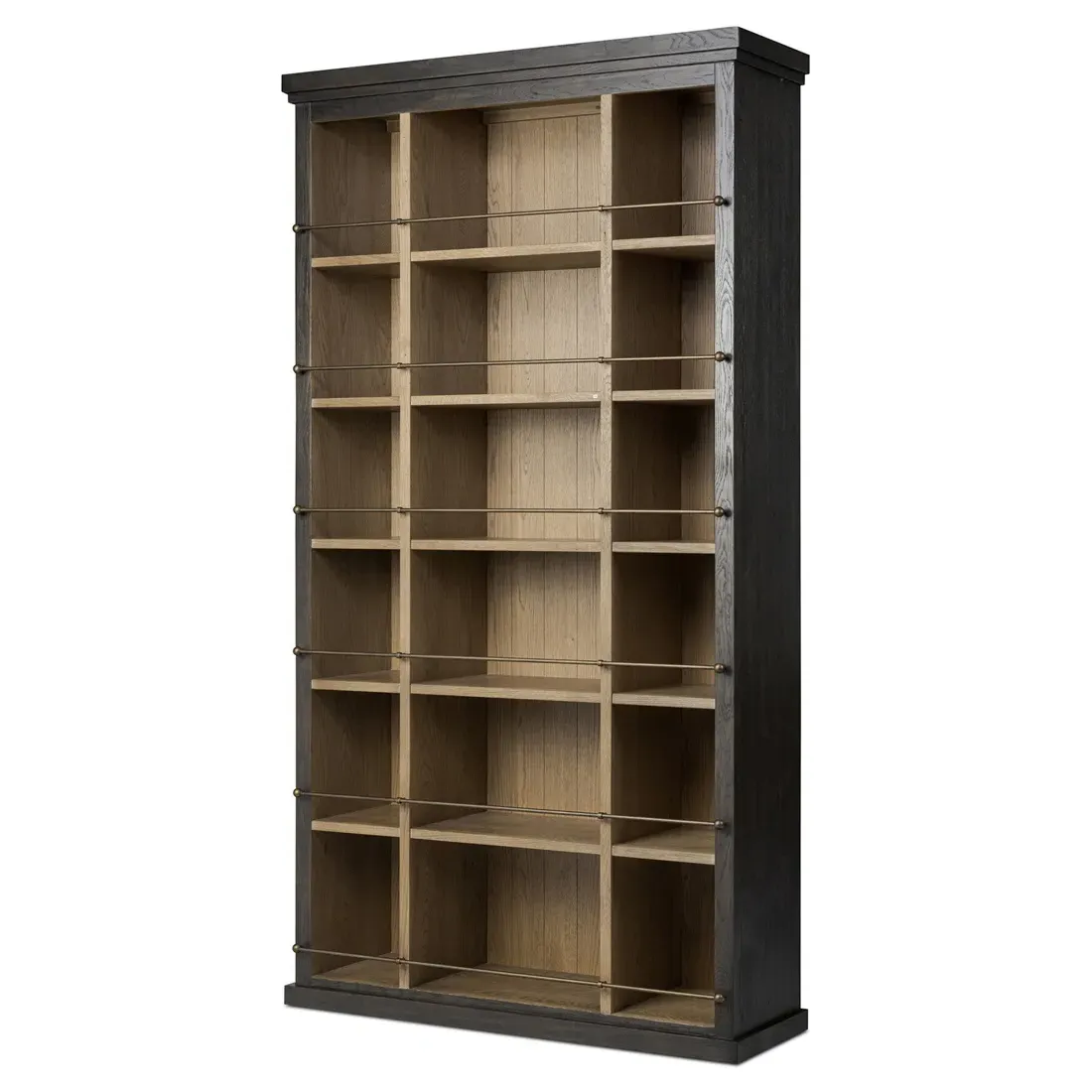 Alistair Bookcase with Brass Railings - Smoked Black, Oak