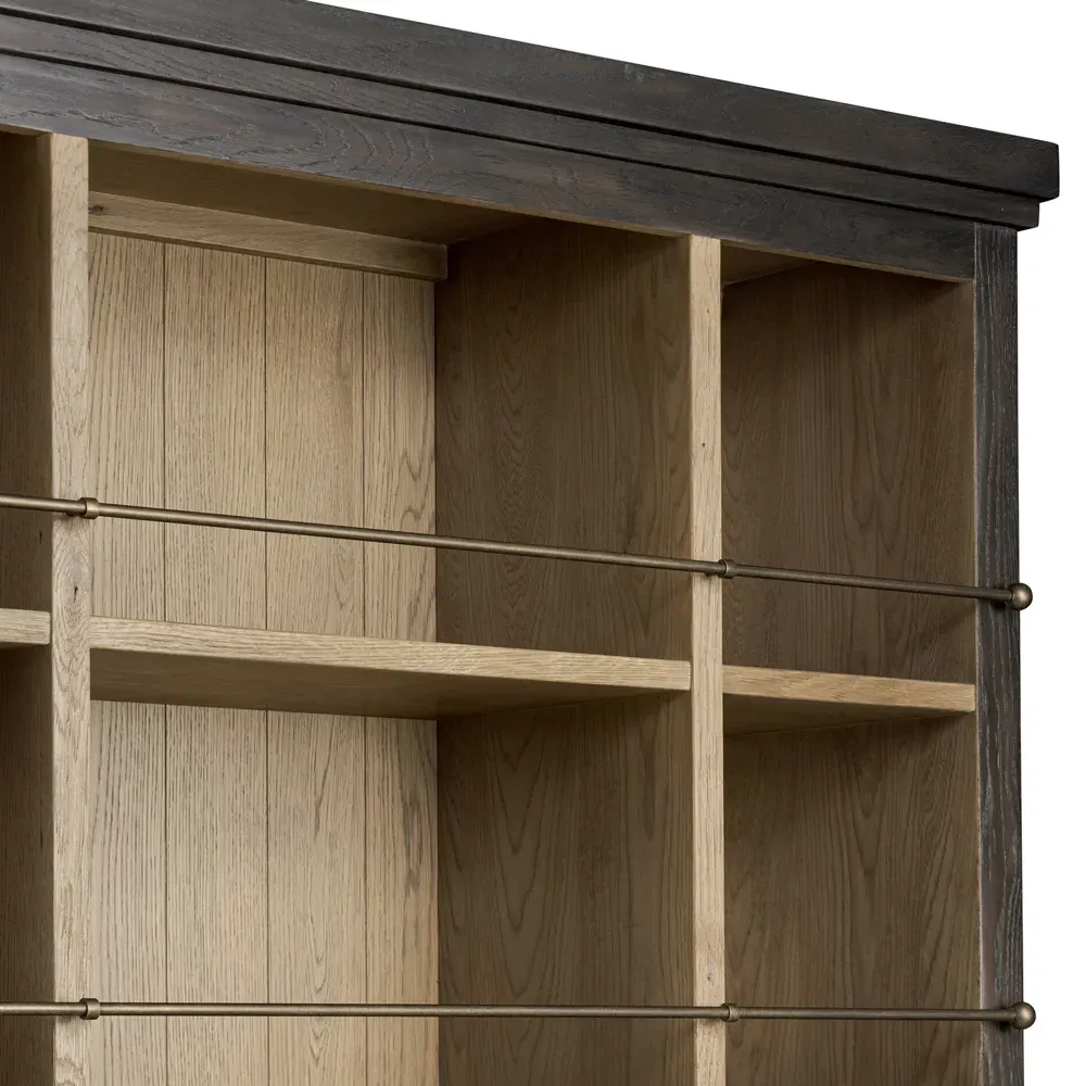 Alistair Bookcase with Brass Railings - Smoked Black, Oak