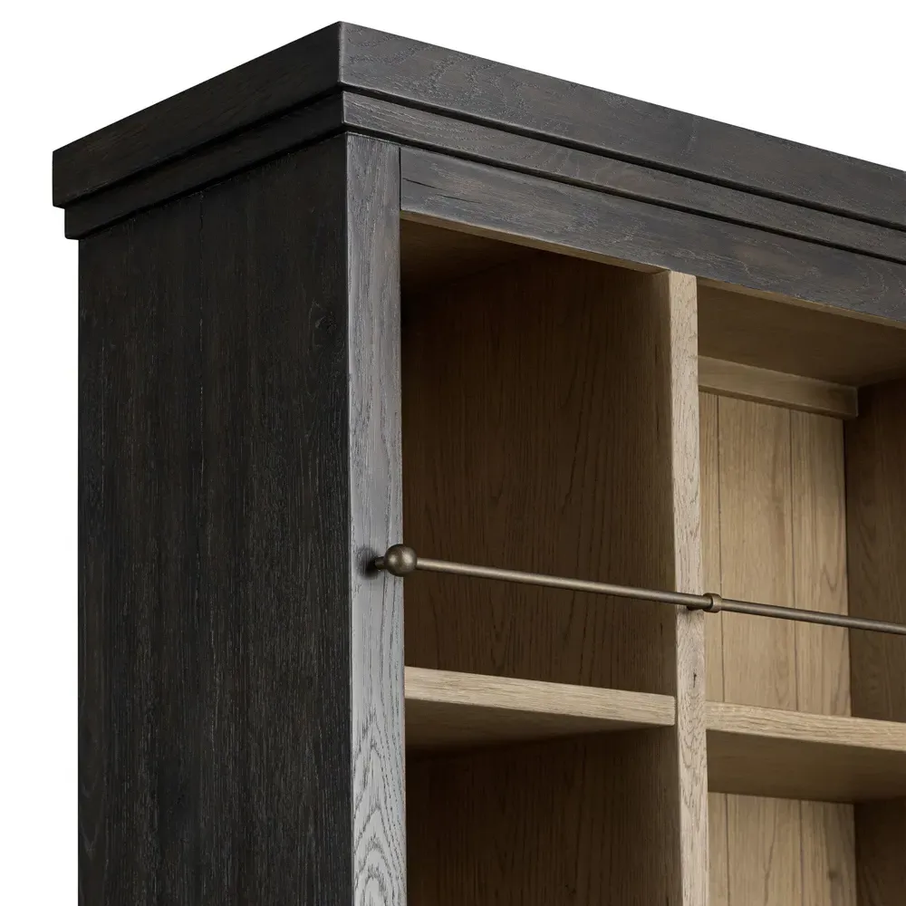 Alistair Bookcase with Brass Railings - Smoked Black, Oak