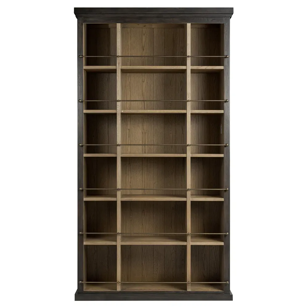 Alistair Bookcase with Brass Railings - Smoked Black, Oak