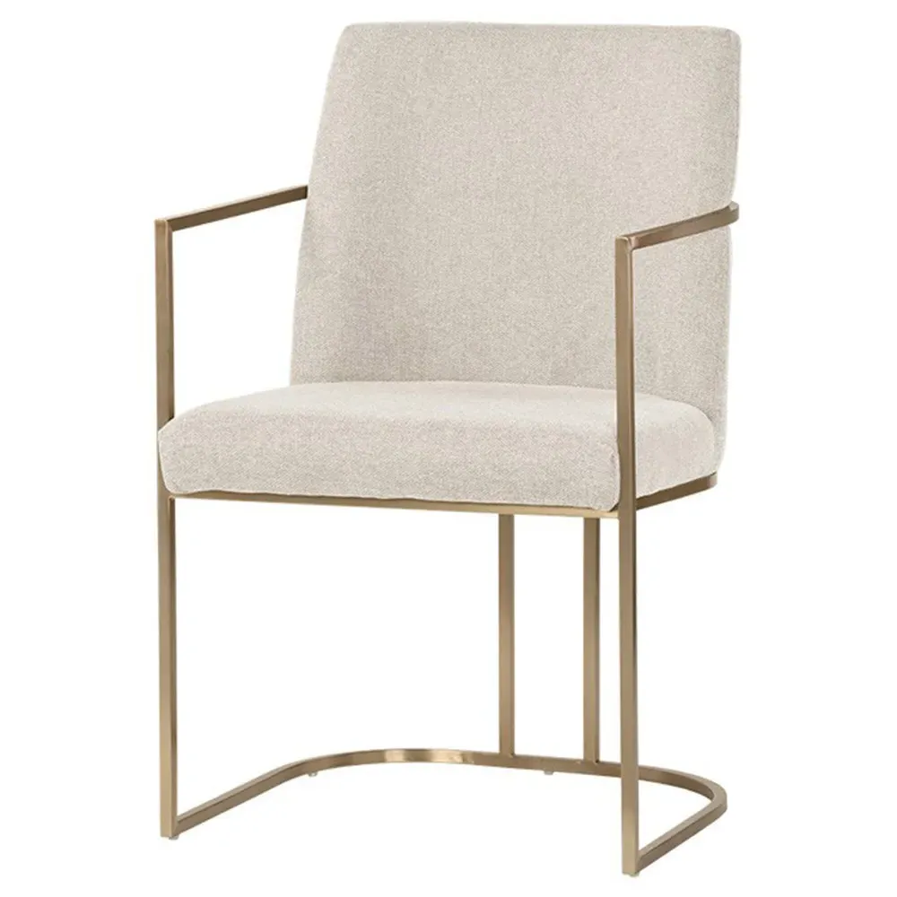 Aliyah Dining Arm Chair - Oatmeal Beige, Stainless Steel