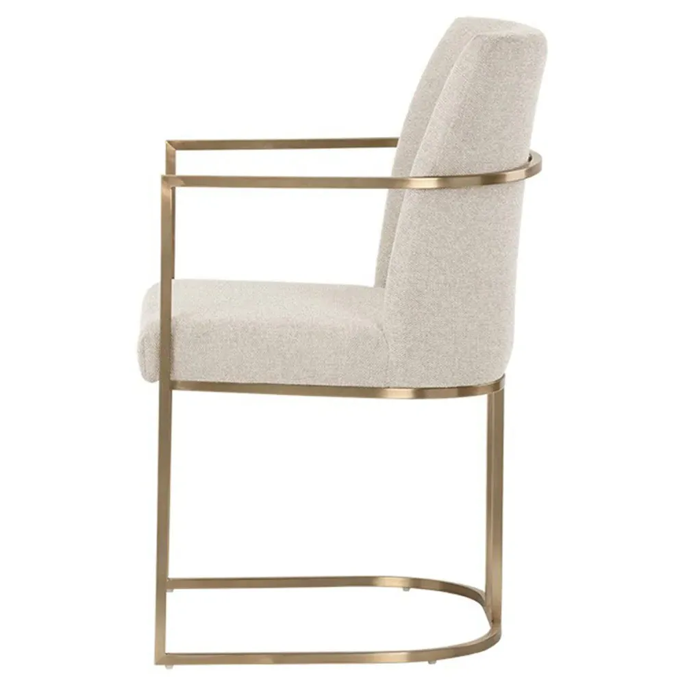 Aliyah Dining Arm Chair - Oatmeal Beige, Stainless Steel