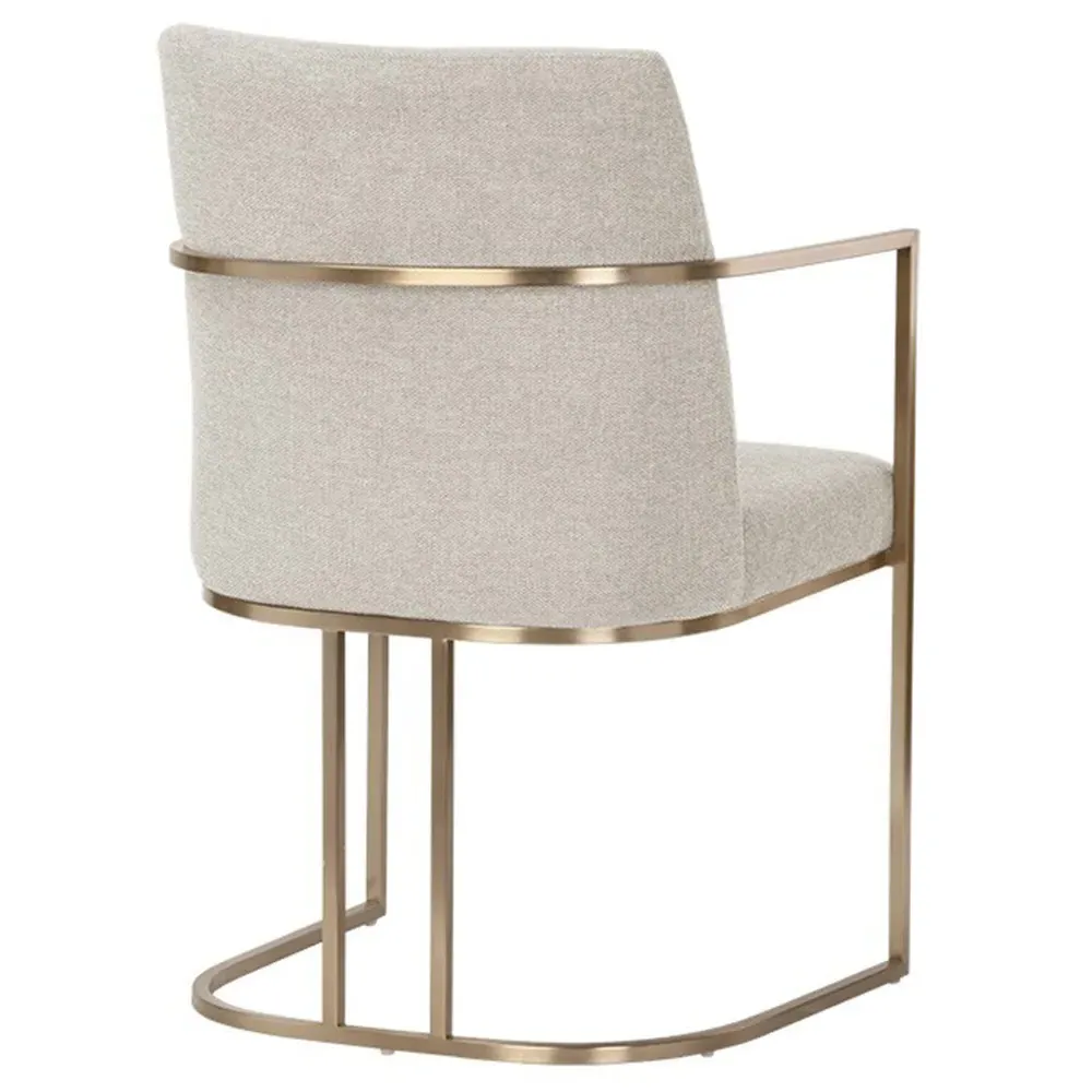 Aliyah Dining Arm Chair - Oatmeal Beige, Stainless Steel