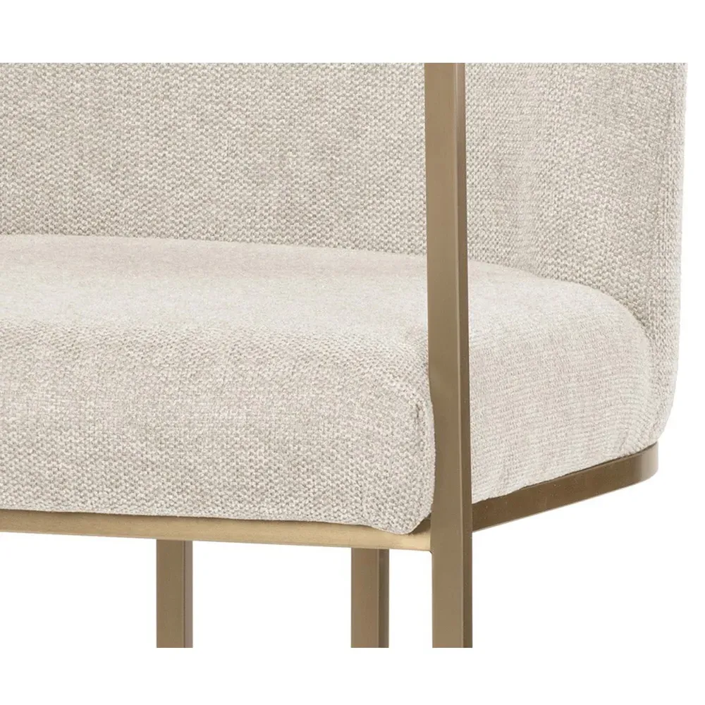 Aliyah Dining Arm Chair - Oatmeal Beige, Stainless Steel
