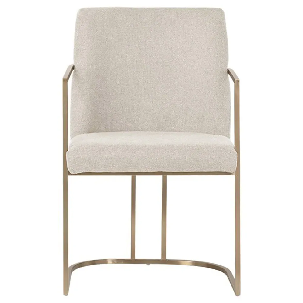Aliyah Dining Arm Chair - Oatmeal Beige, Stainless Steel