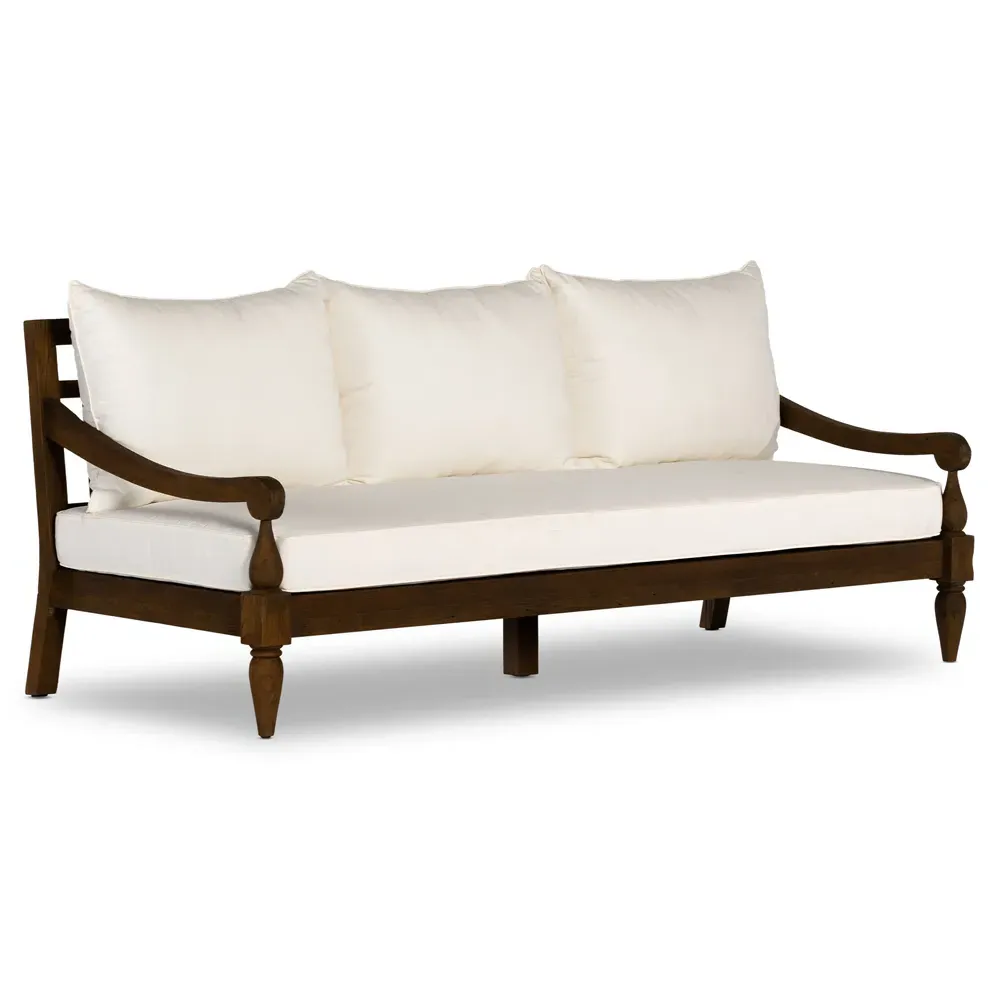 Allan 86-Inch Outdoor Sofa with Cushion - White, Teak