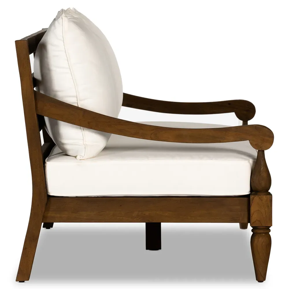 Allan 86-Inch Outdoor Sofa with Cushion - White, Teak