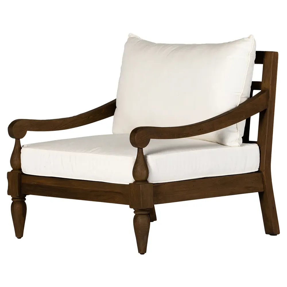 Allan Outdoor Arm Chair with Cushion - White, Teak