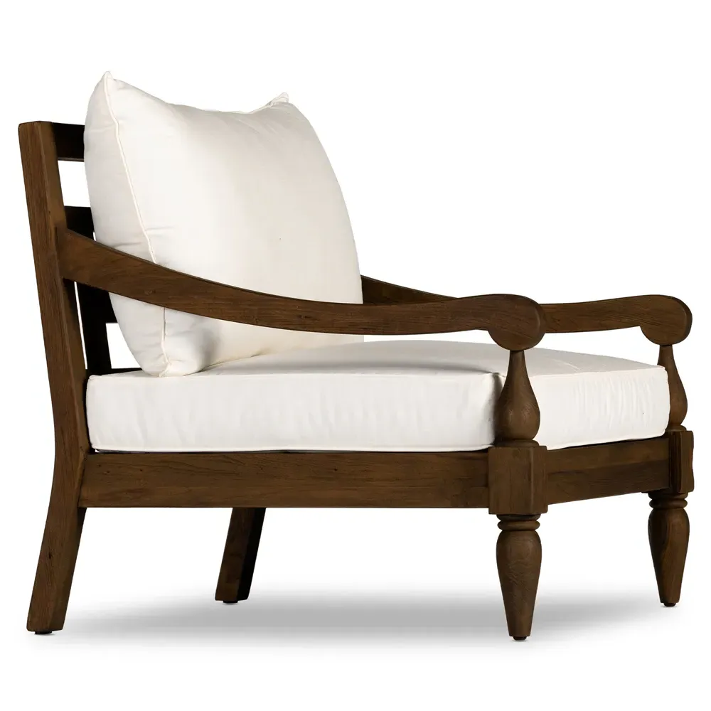 Allan Outdoor Arm Chair with Cushion - White, Teak