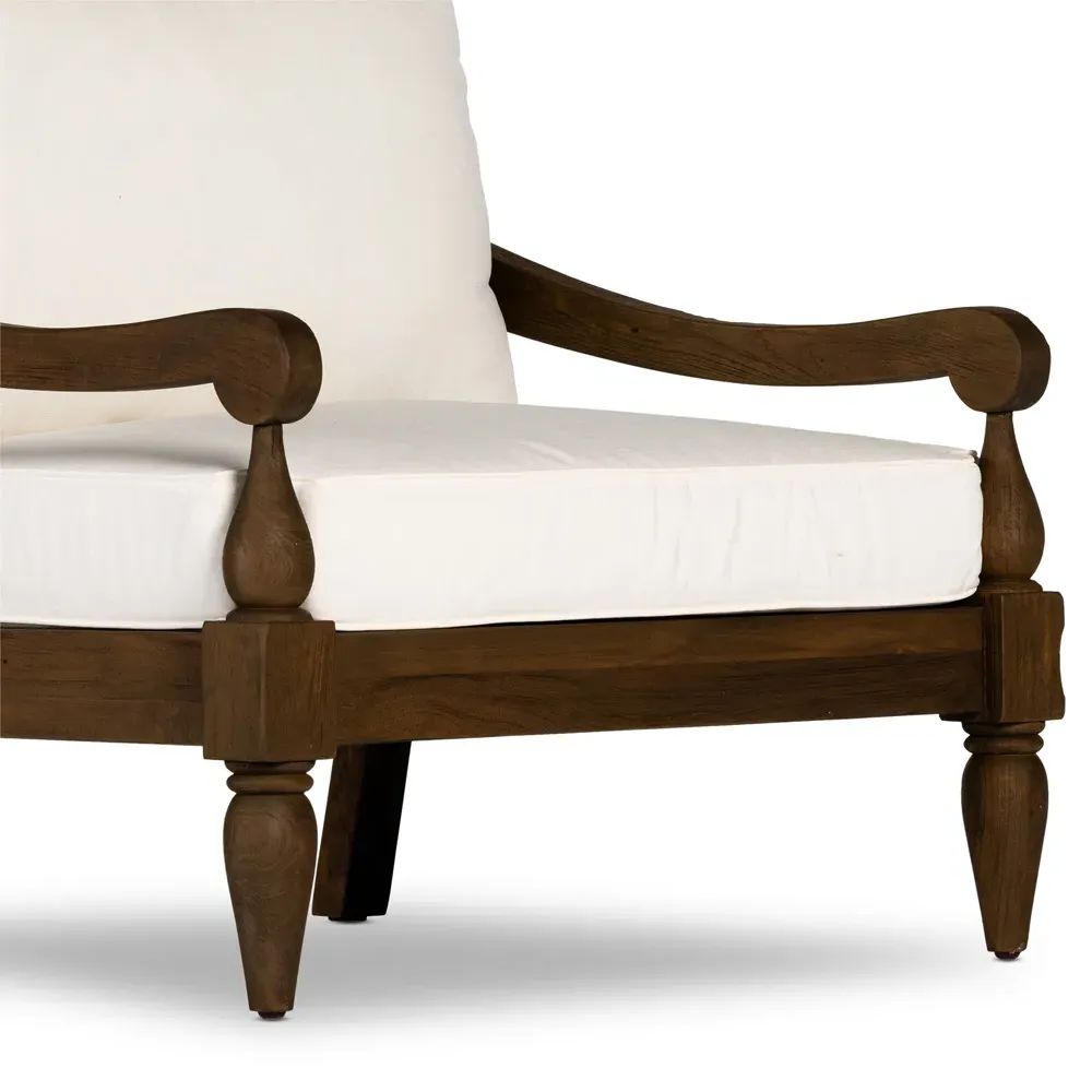 Allan Outdoor Arm Chair with Cushion - White, Teak