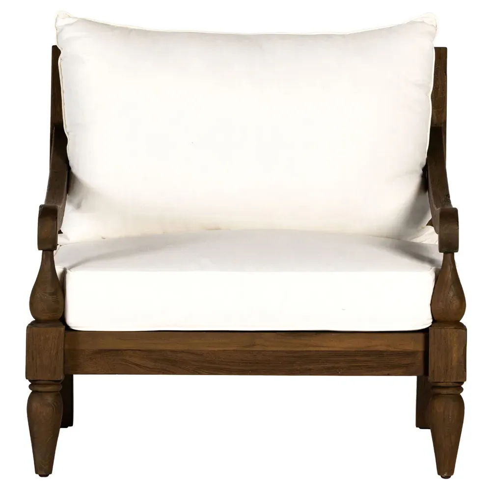 Allan Outdoor Arm Chair with Cushion - White, Teak image