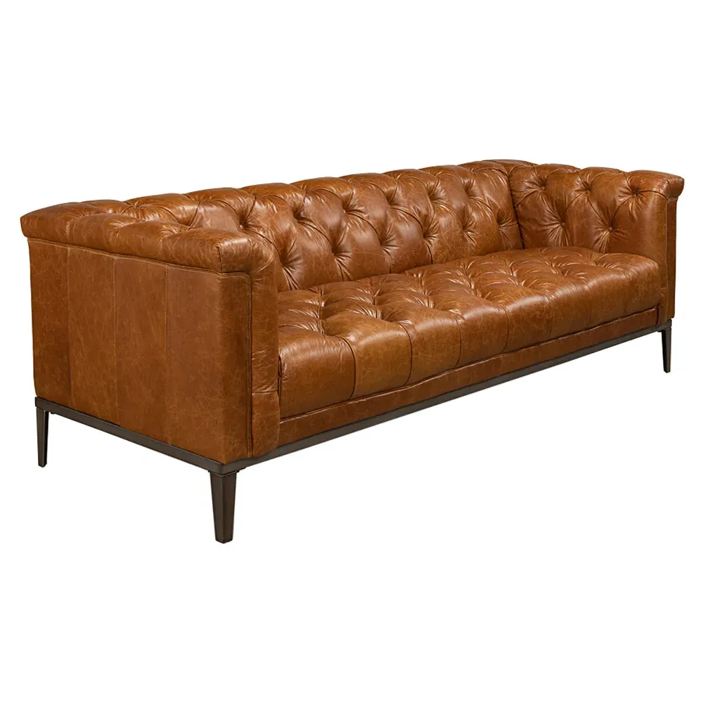 Allan Tufted Sofa - Brown, Leather