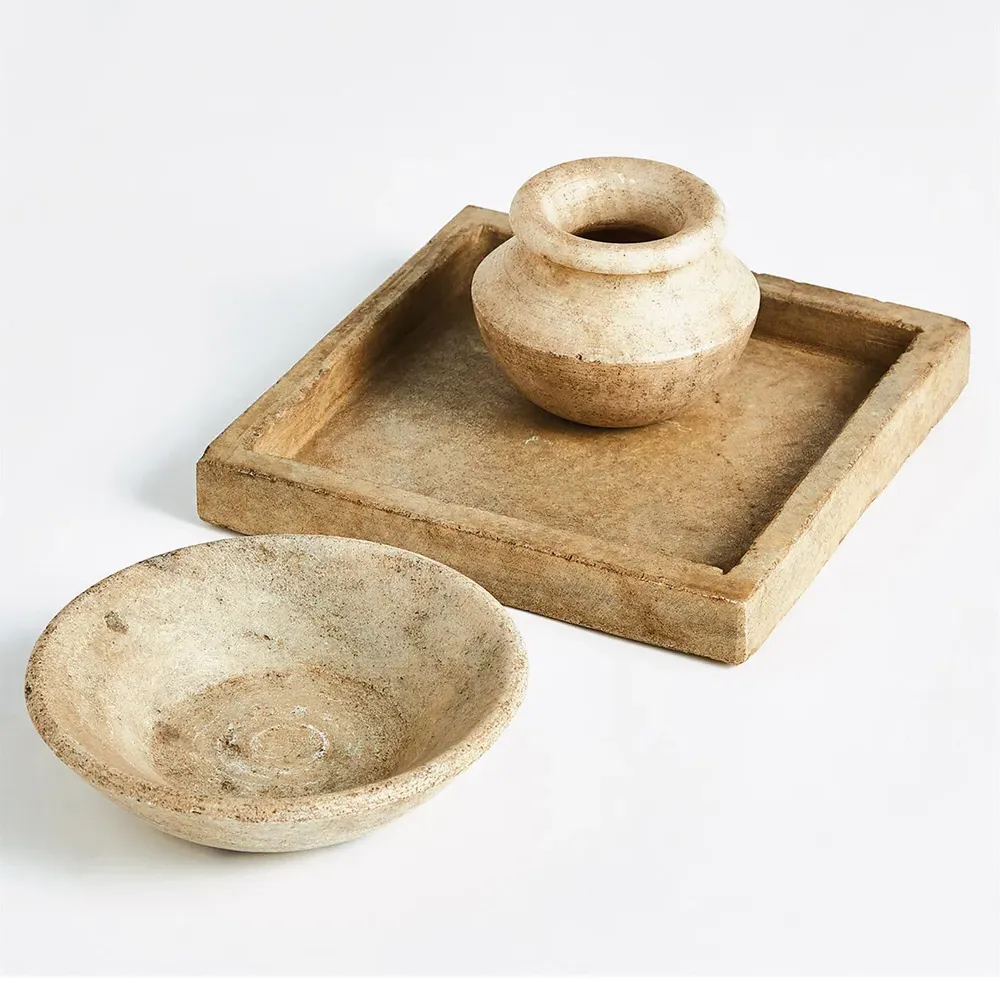 Allegra Round Decorative Bowl - White, Marble