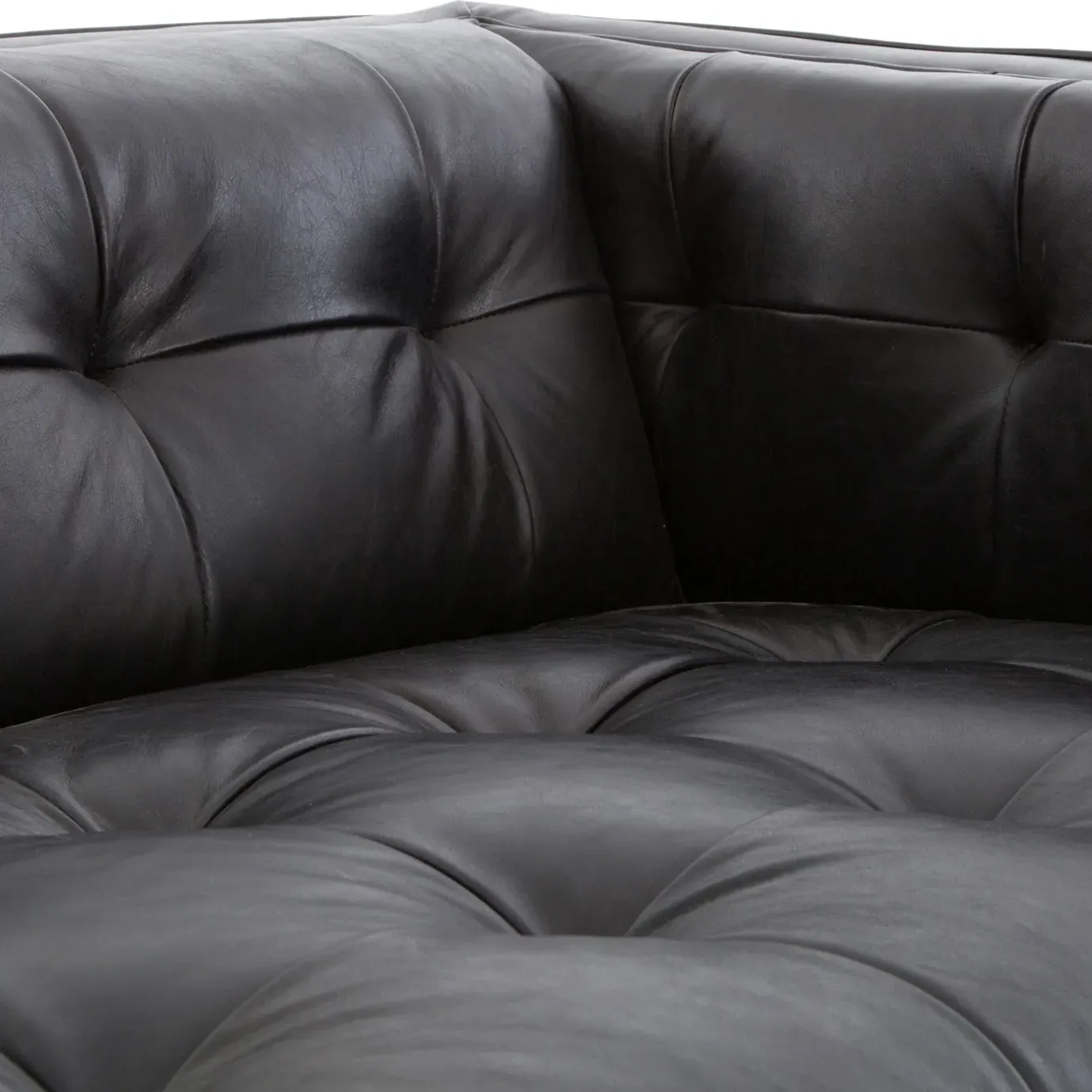 Allen 3-Seater Tufted Sofa - Black, Leather