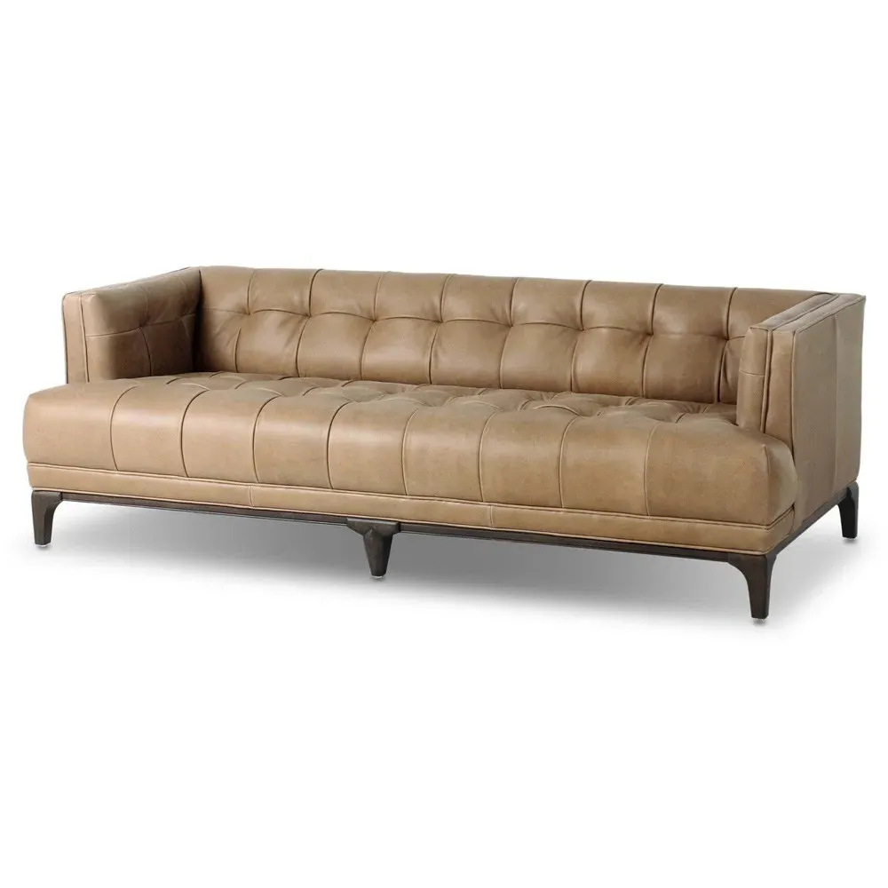 Allen 3-Seater Tufted Sofa - Brown, Leather