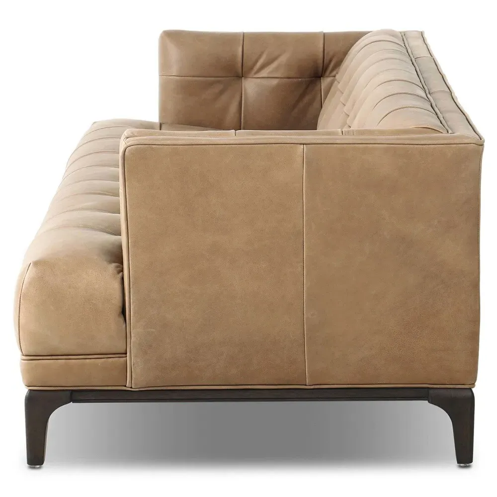 Allen 3-Seater Tufted Sofa - Brown, Leather