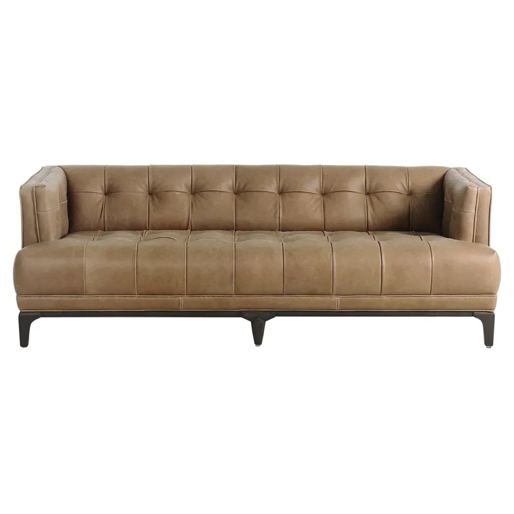 Allen 3-Seater Tufted Sofa - Brown, Leather