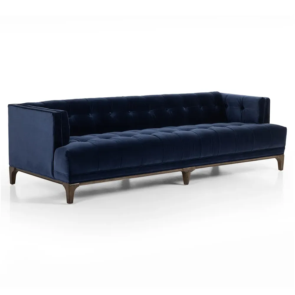 Allen 3-Seater Tufted Sofa - Navy Blue, Velvet