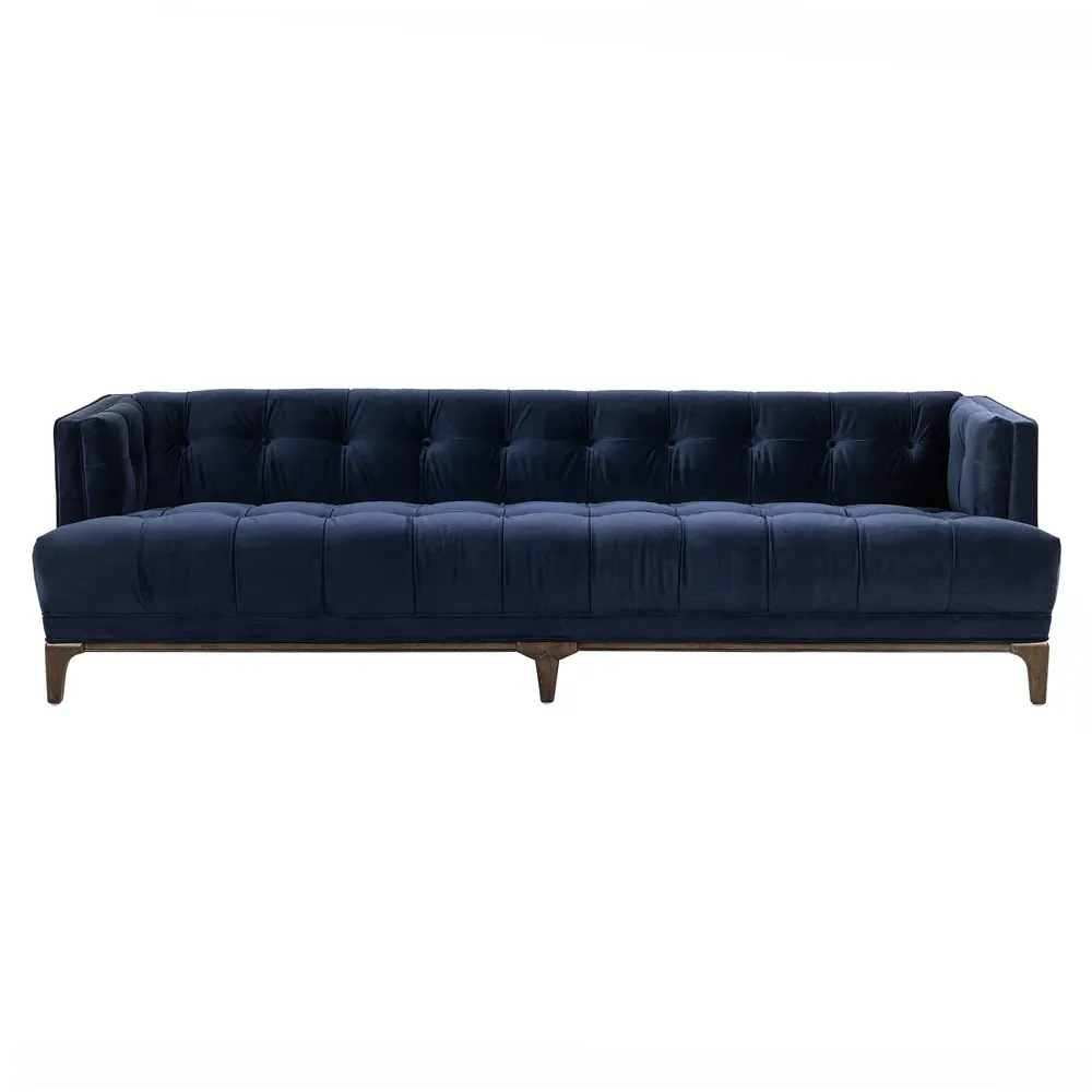 Allen 3-Seater Tufted Sofa - Navy Blue, Velvet