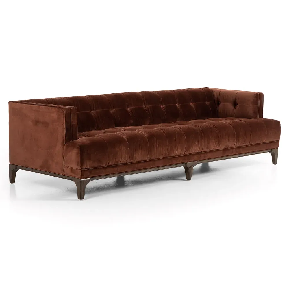 Allen 3-Seater Tufted Sofa - Orange, Velvet