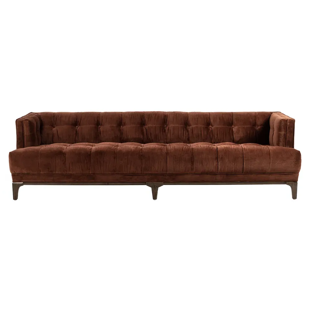 Allen 3-Seater Tufted Sofa - Orange, Velvet
