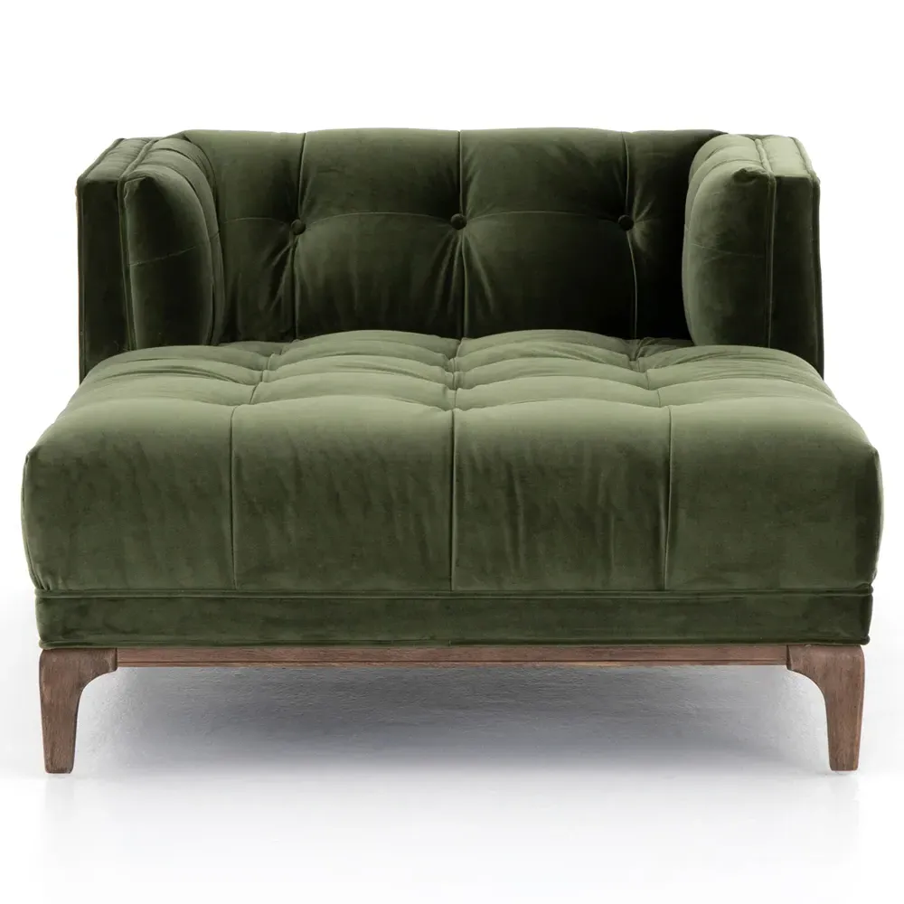 Allen Button Tufted Chaise Lounge - Green, Velvet