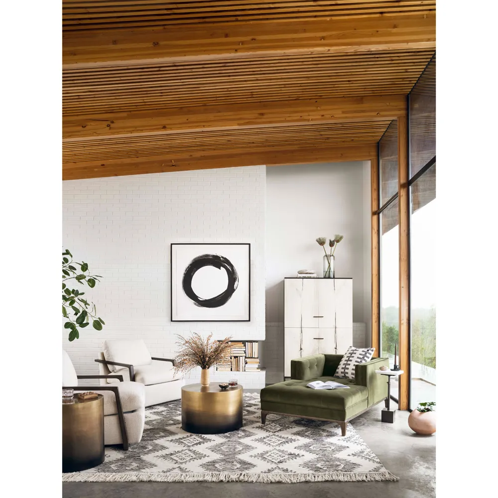 Allen Button Tufted Chaise Lounge - Green, Velvet