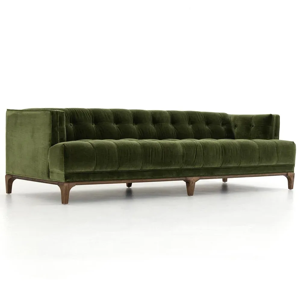 Allen Button Tufted Sofa - Green, Velvet