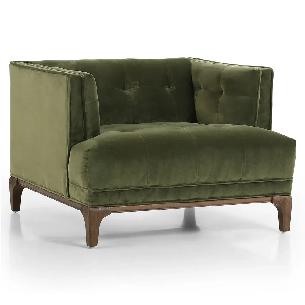 Allen Tufted Arm Chair - Green, Velvet