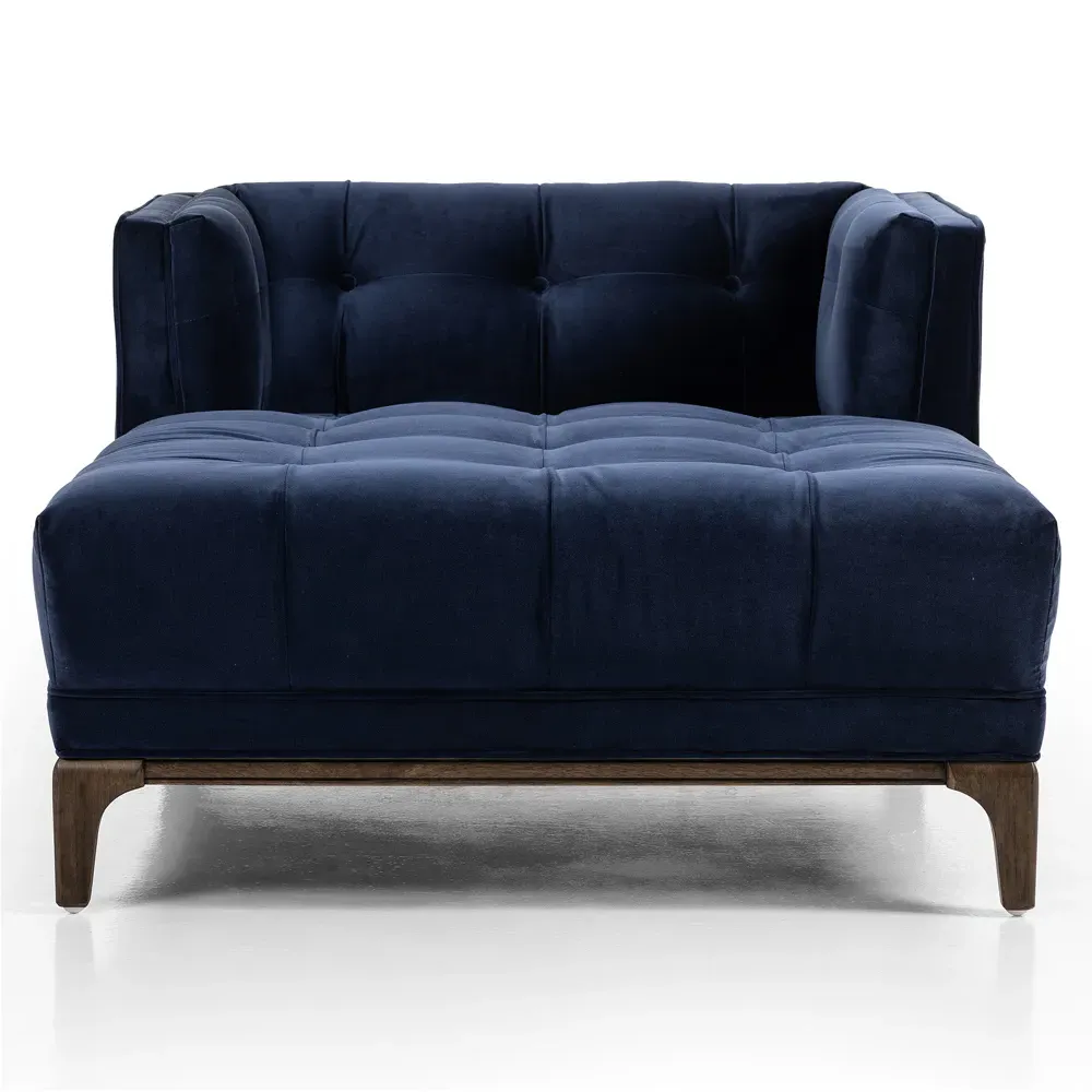 Allen Tufted Chaise Lounge - Blue, Velvet