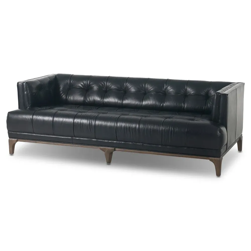 Allen Tufted Sofa - Black, Leather