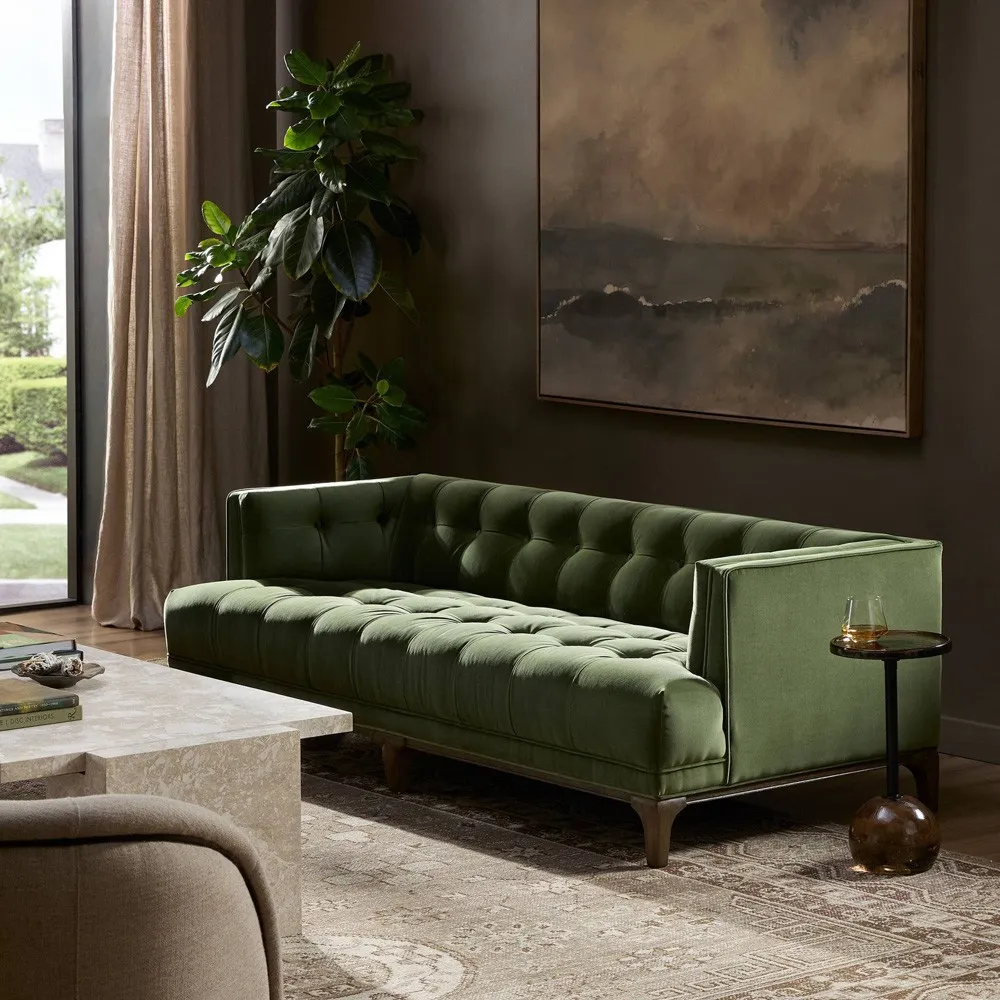 Allen Tufted Sofa - Green, Velvet