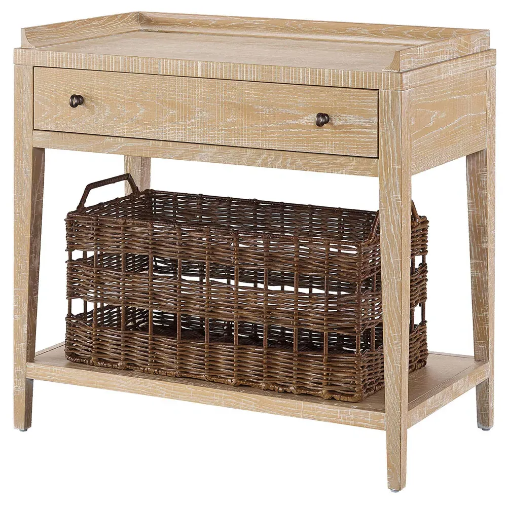 Alli 1 Drawer Nightstand with Woven Basket - Light Brown, Oak