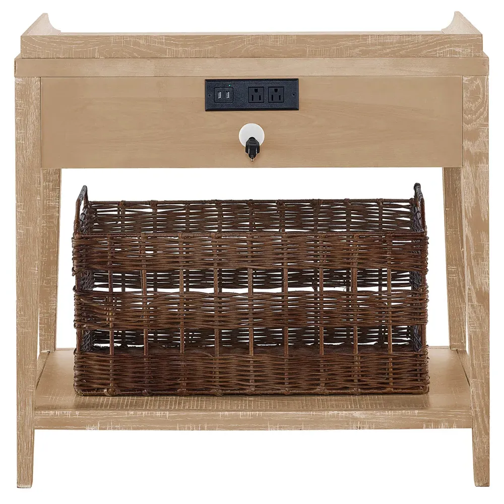 Alli 1 Drawer Nightstand with Woven Basket - Light Brown, Oak