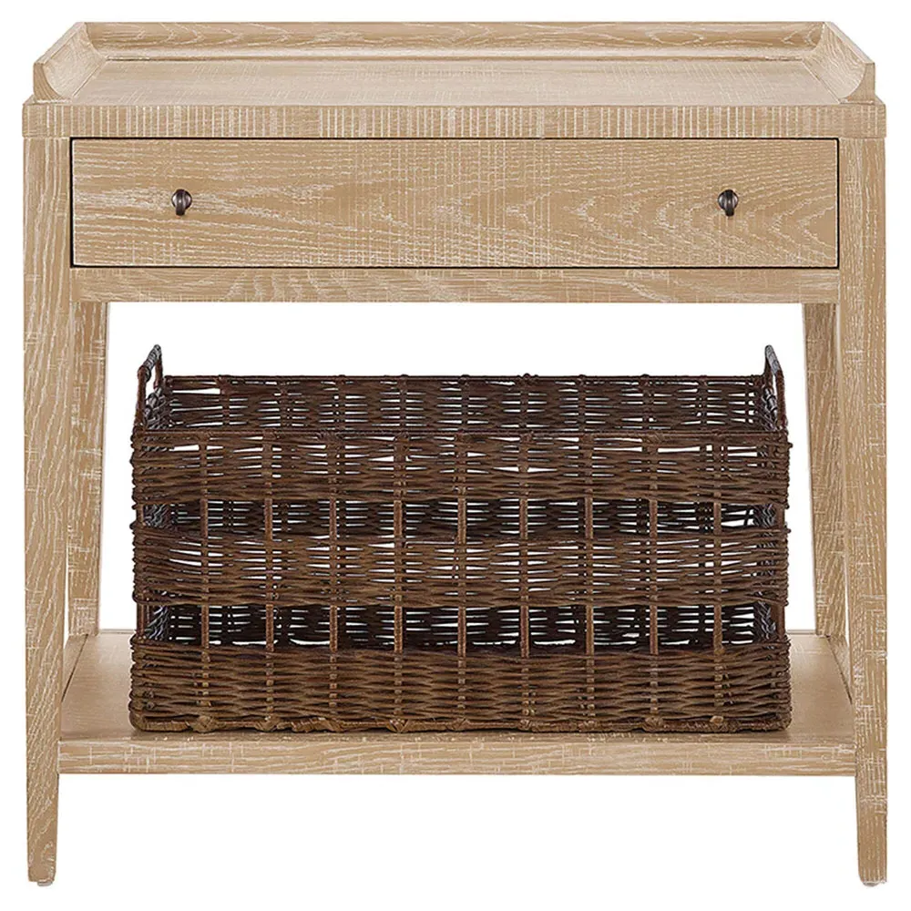 Alli 1 Drawer Nightstand with Woven Basket - Light Brown, Oak image