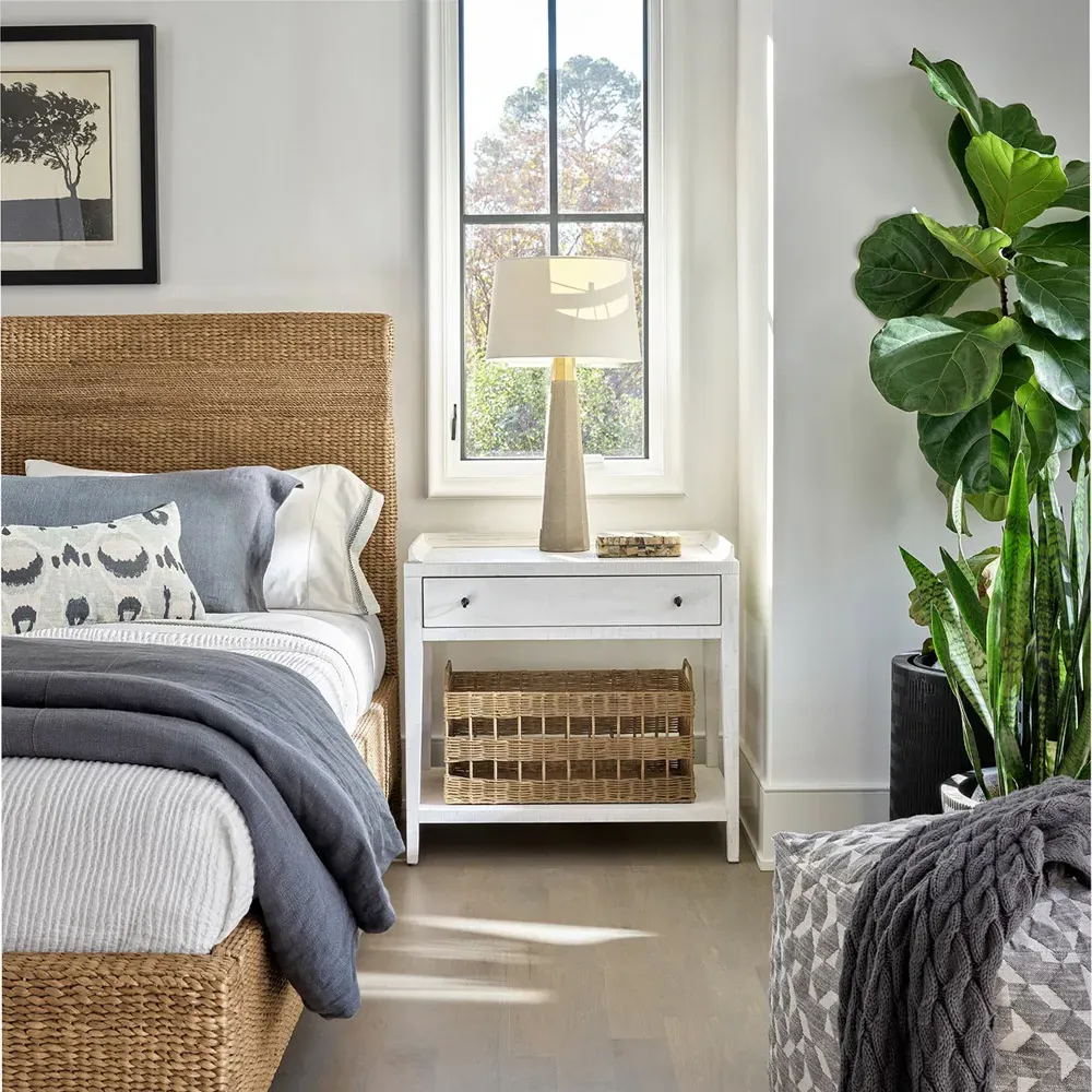 Alli 1 Drawer Nightstand with Woven Basket - White, Oak