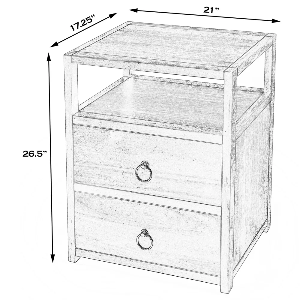 Allura 2 Drawer Nightstand - White, Pine Wood