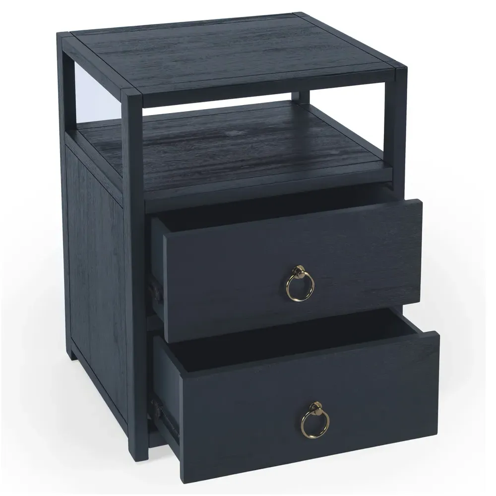 Allura Nightstand with Storage - Navy Blue, Acacia Wood