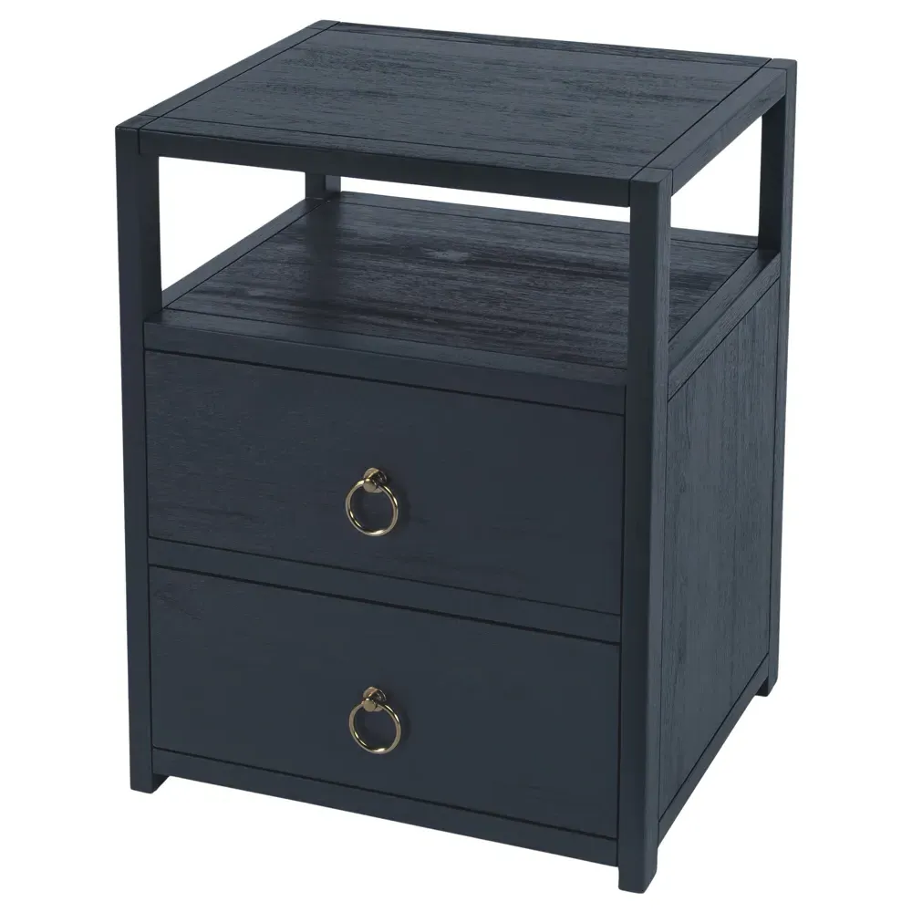 Allura Nightstand with Storage - Navy Blue, Acacia Wood
