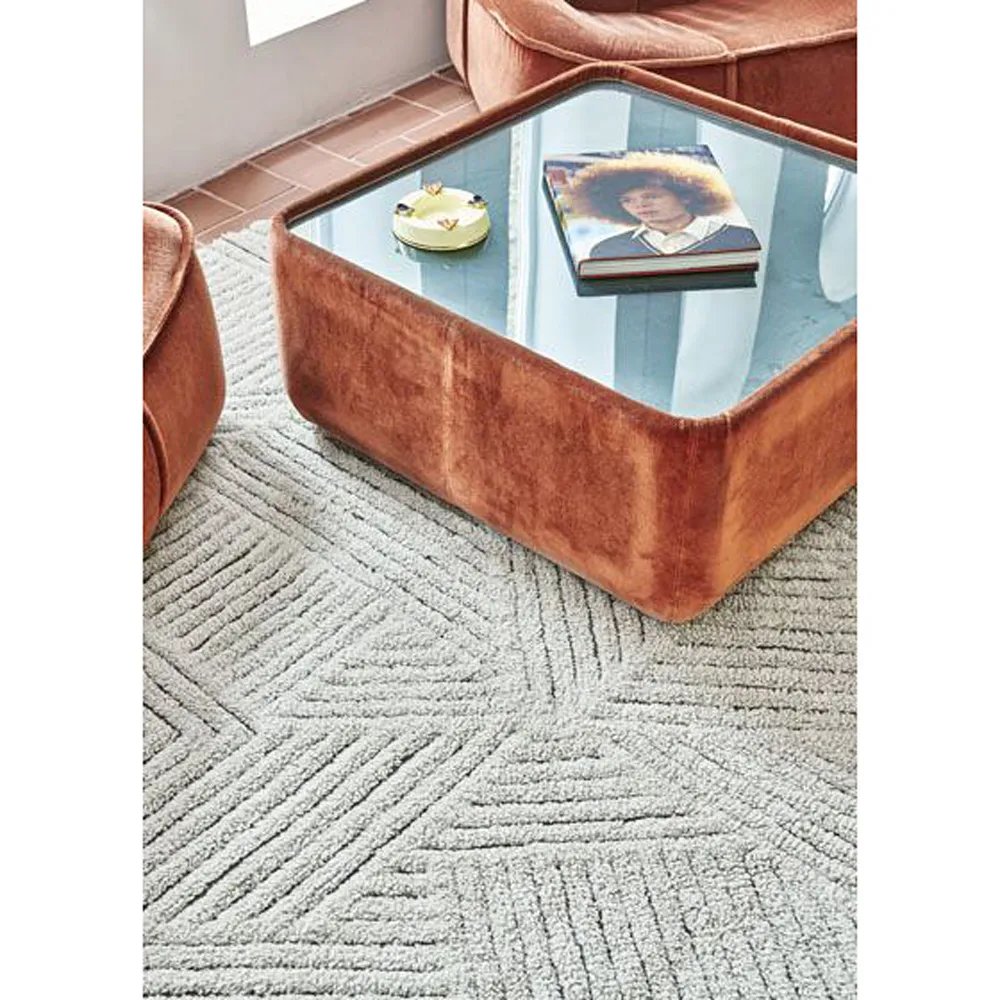 Almond Valley Patterned Washable Rug - White, Wool