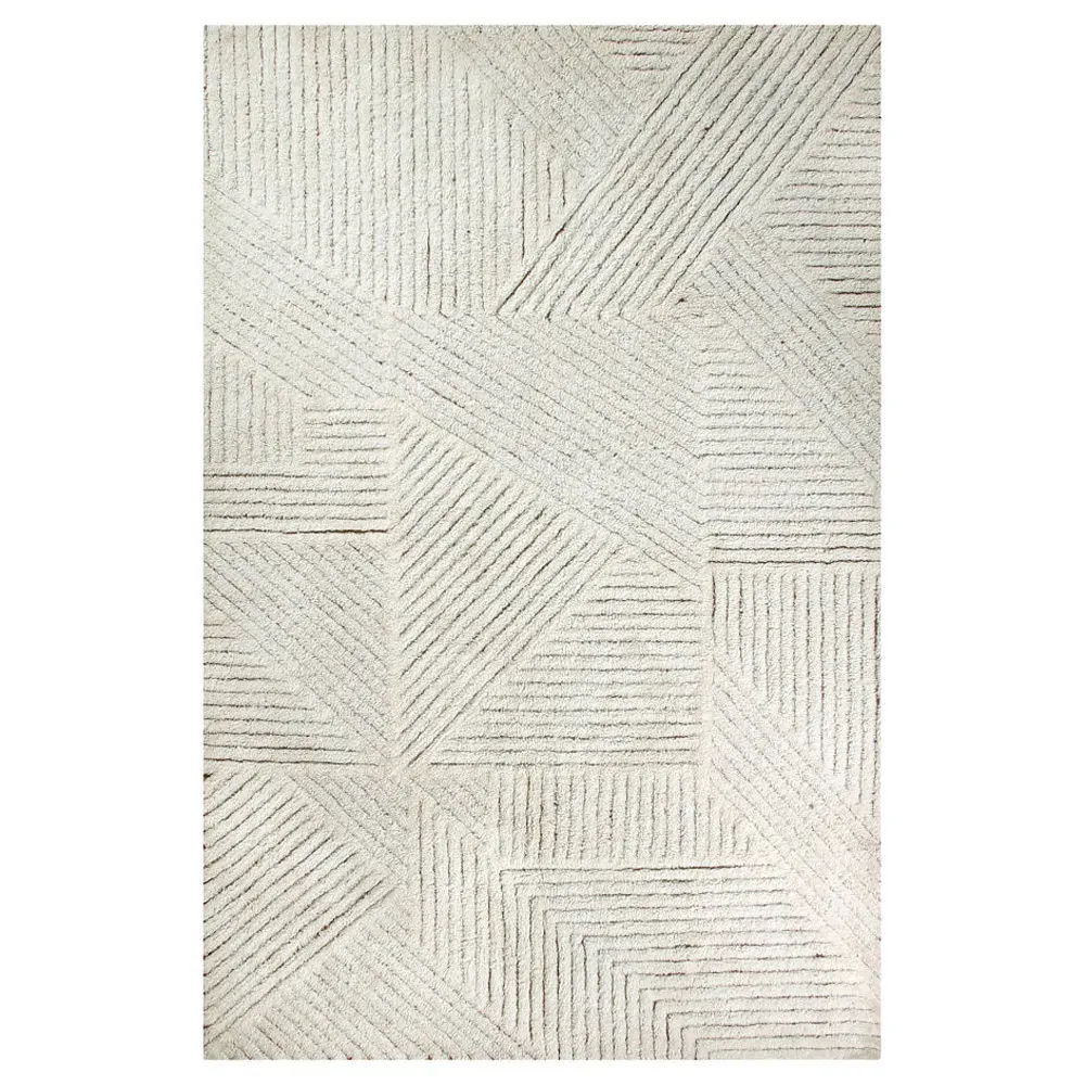 Almond Valley Patterned Washable Rug - White, Wool