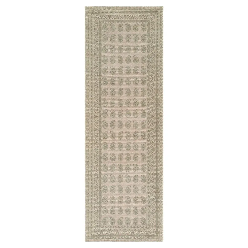 Alora Paisley Patterned Rug - Green, Jute