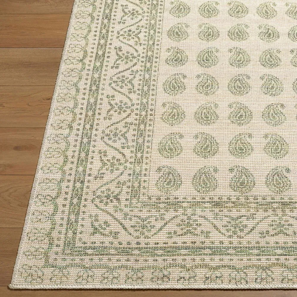 Alora Paisley Patterned Rug - Green, Jute